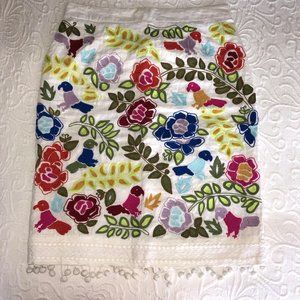 Anthropologie Moulinette Souers Embroidered Skirt Floral dingle balls trim!